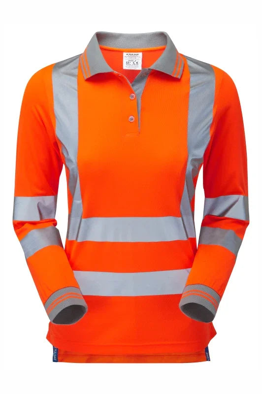 Personalised Custom Branded PULSAR® PROTECT Women's Hi-Vis Orange LS Polo Shirt - PR703 - Brand It Essex Ltd