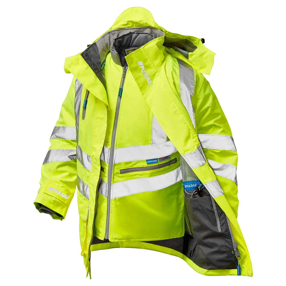 Personalised Custom Branded PULSAR® PROTECT Hi-Vis Yellow 7-in-1 Storm Coat - P487 - Brand It Essex Ltd