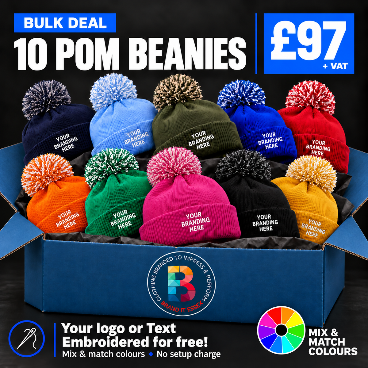 Branded Pom Beanie Deal - Pack 10