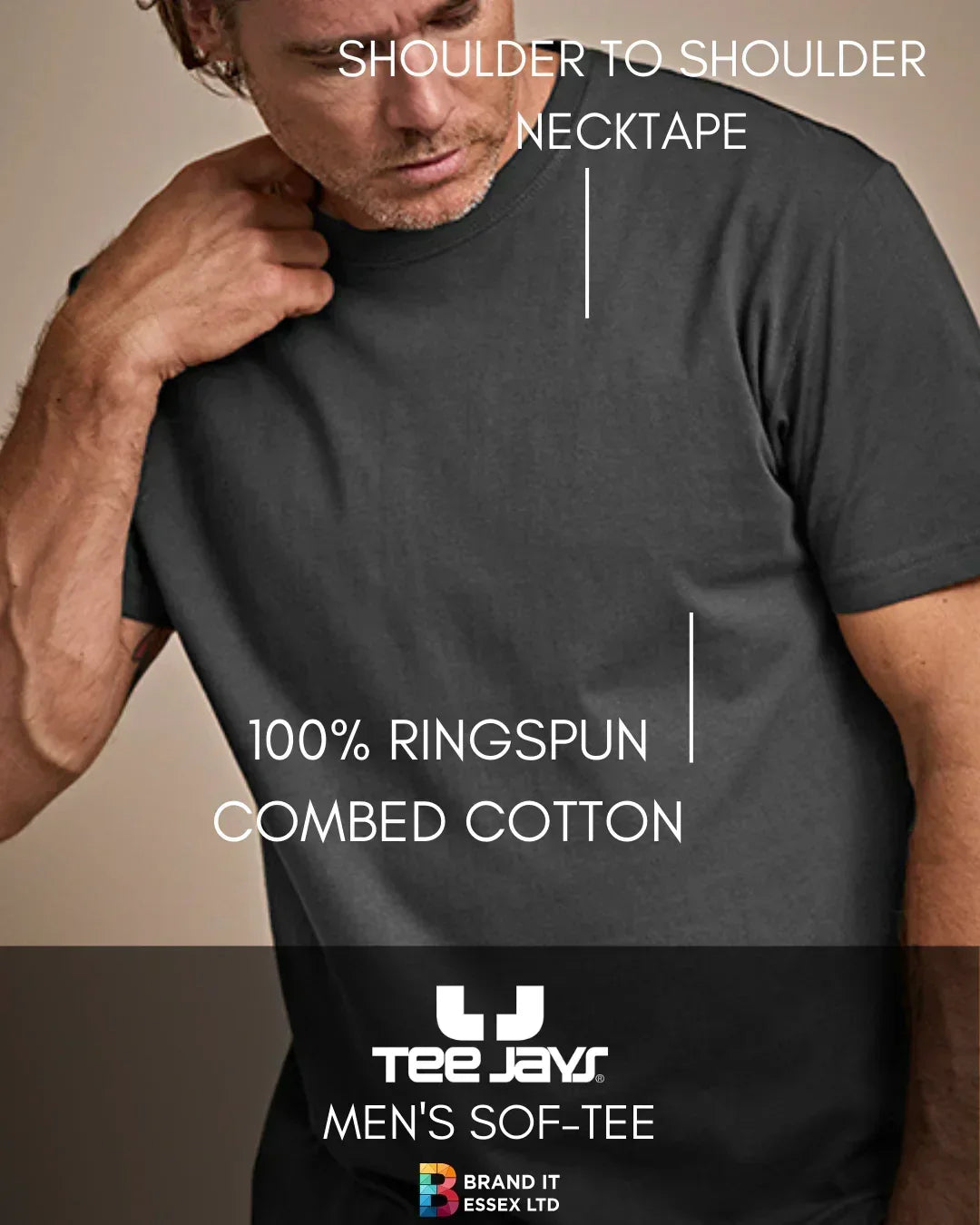 Custom branded Tee Jays men's sof-tee, 100% ringspun cotton, at Brand It Essex Ltd