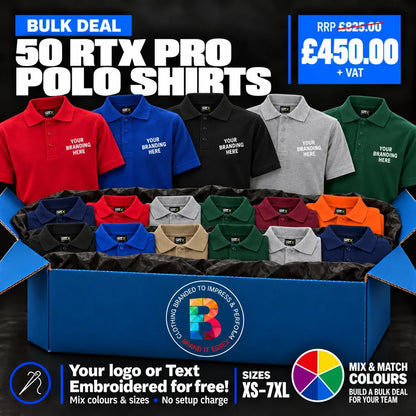 Personalised Custom Branded Branded Pro Polo Shirt Deal - Pack 50 - Brand It Essex Ltd