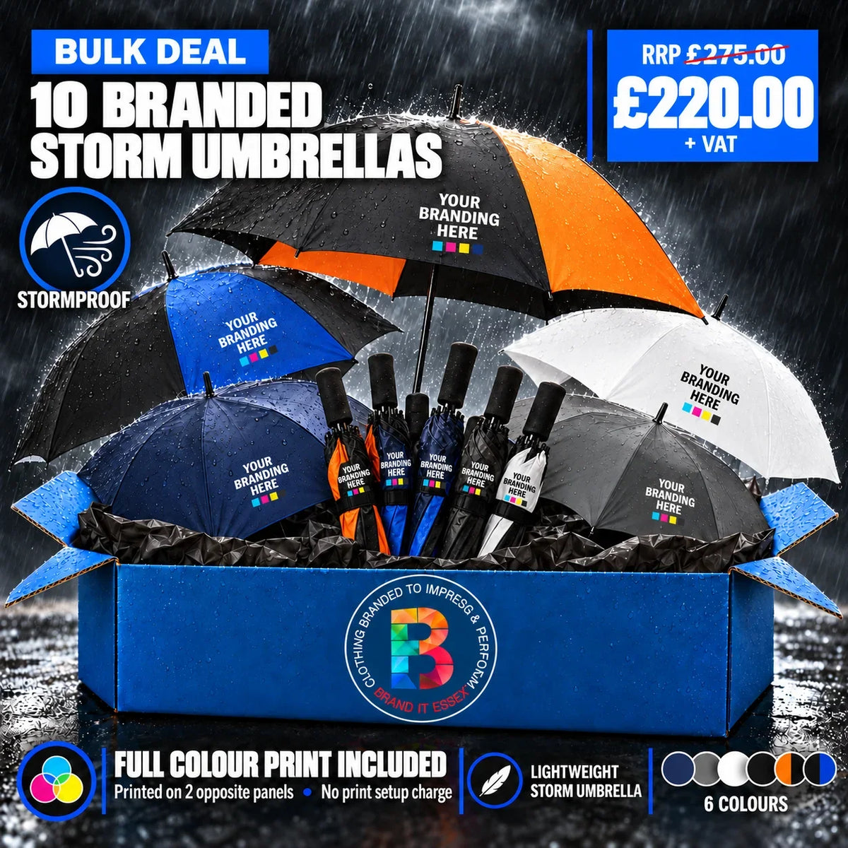 Personalised Custom Branded Branded Storm Umbrella Deal - Pack 10 - Brand It Essex Ltd