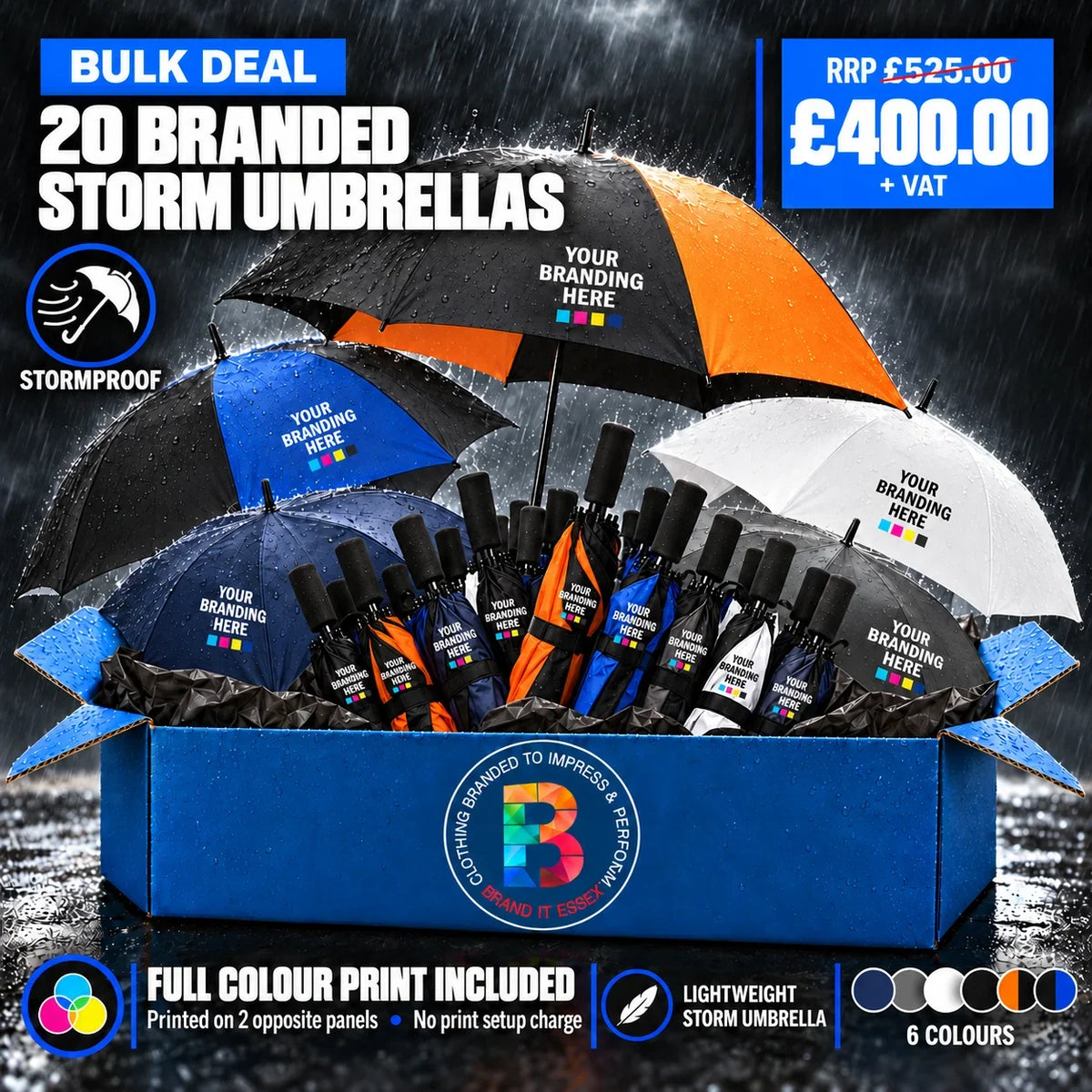 Personalised Custom Branded Branded Storm Umbrella Deal - Pack 20 - Brand It Essex Ltd
