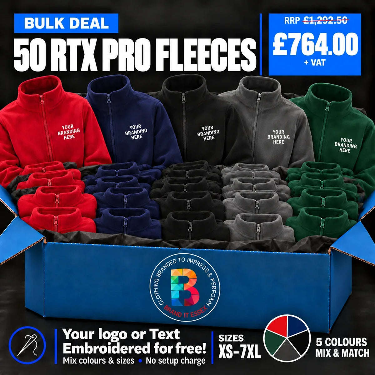 Personalised Custom Branded Branded Pro Fleece Jacket Deal - Pack 50 - Brand It Essex Ltd
