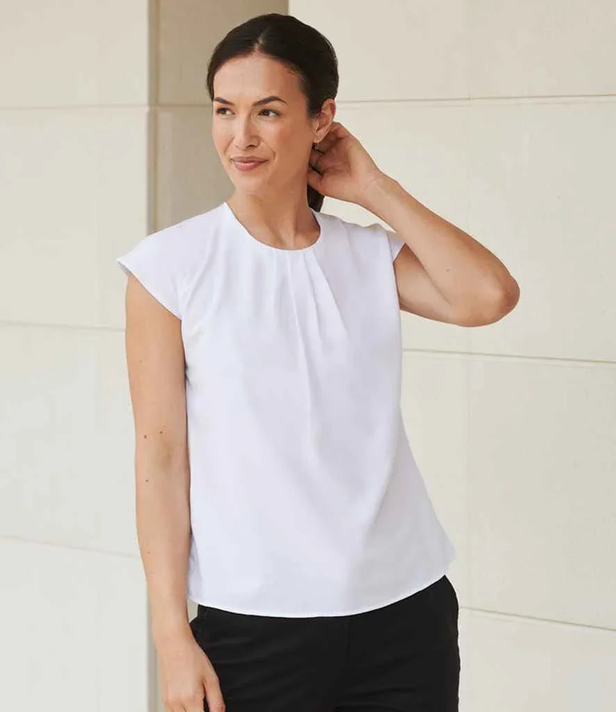 Personalised Custom Branded Henbury Ladies Pleat Front Short Sleeve Blouse - Brand It Essex Ltd