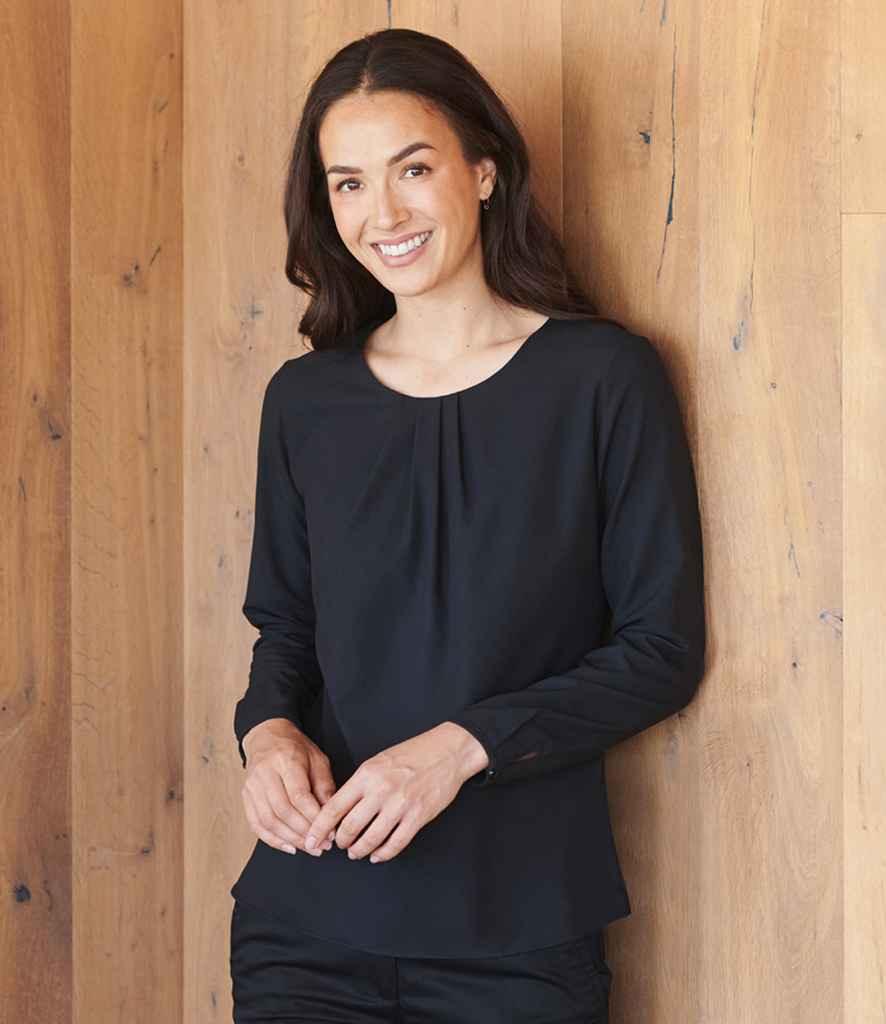 Henbury Ladies Pleat Front Long Sleeve Blouse - Brand It Essex Ltd