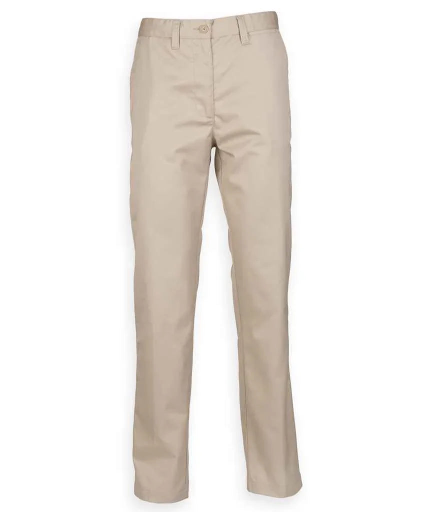 Henbury Ladies 65/35 Flat Fronted Chino Trousers - Brand It Essex Ltd