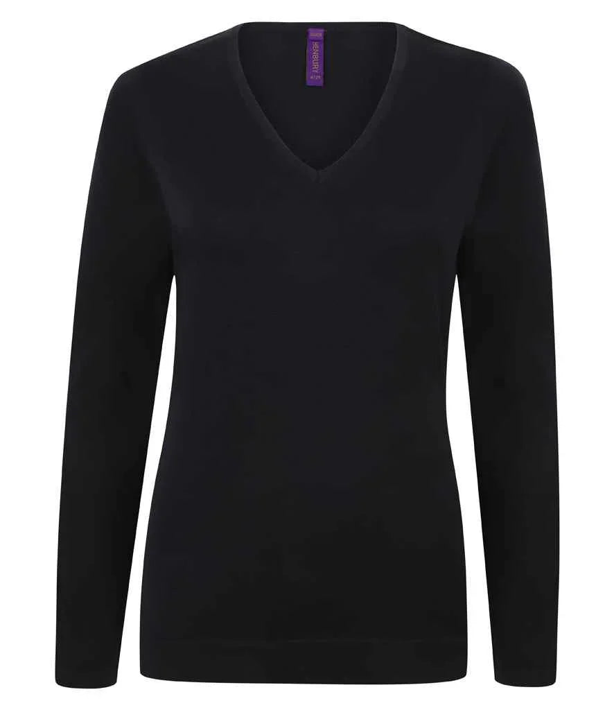 Ladies Lightweight Cotton V Neck Sweater - HB721 - Brand It Essex Ltd
