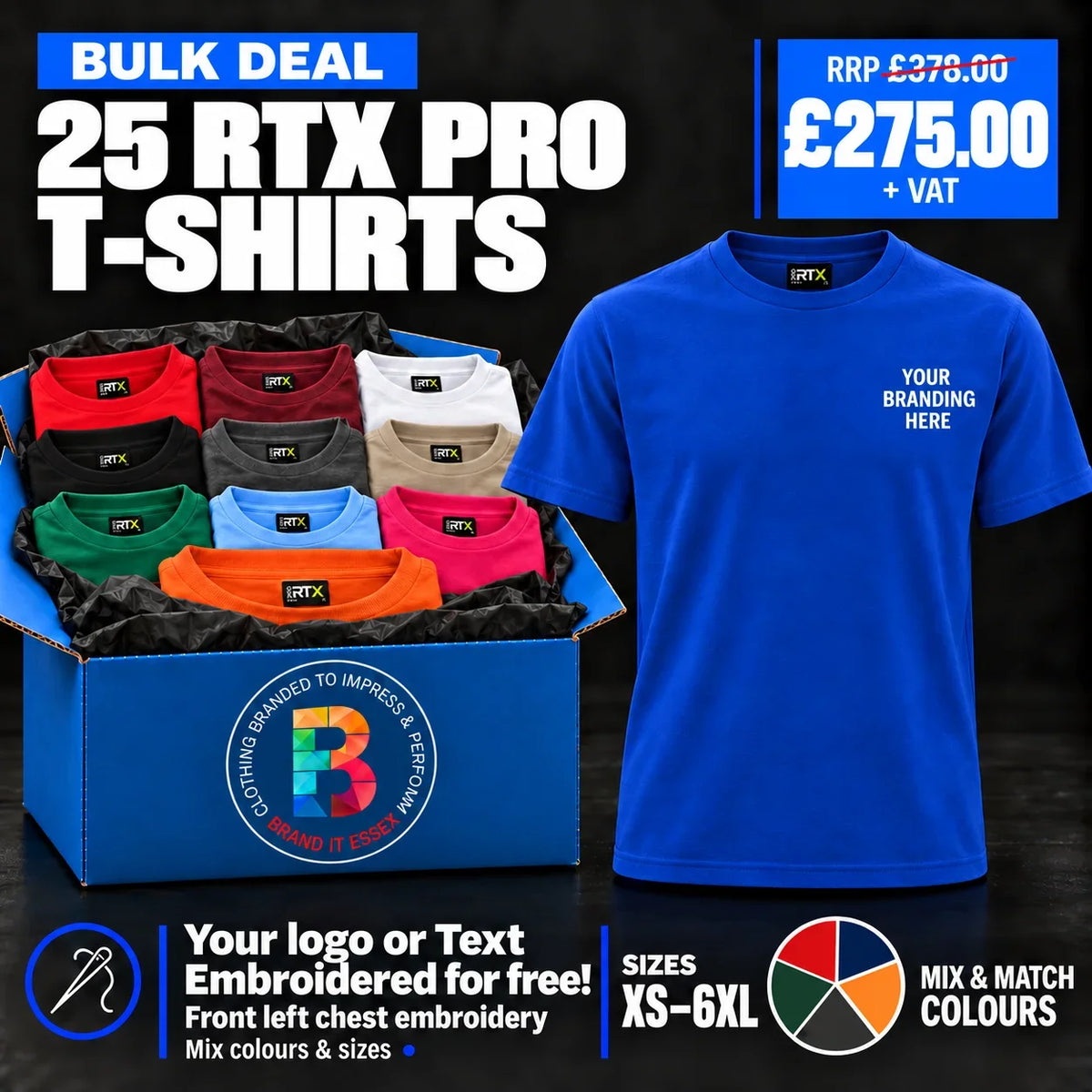 Personalised Custom Branded Branded Pro T-Shirt Deal - Pack 25 - Brand It Essex Ltd
