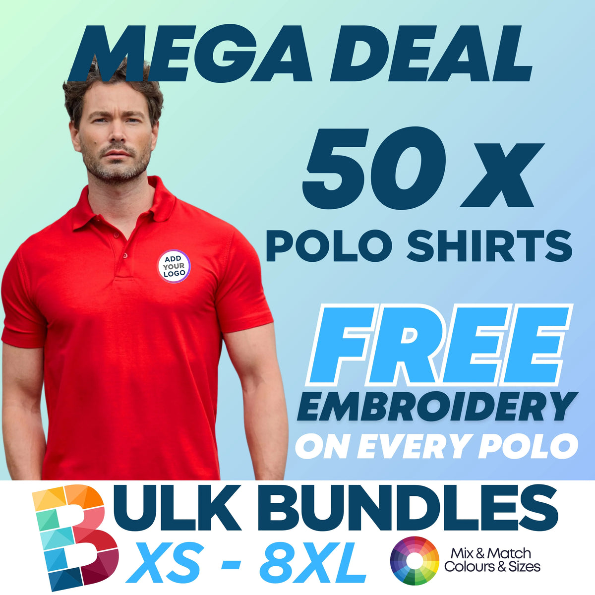 Personalised Custom Branded Branded Pro Polo Shirt Deal - Pack 50 - Brand It Essex Ltd