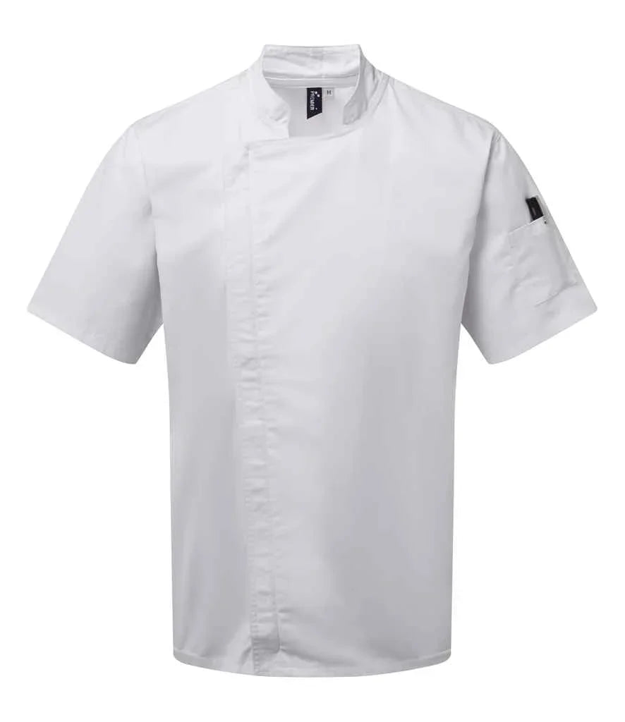 Personalised Custom Branded Premier Short Sleeve Zipped Chef's Jacket - PR906 - Brand It Essex Ltd