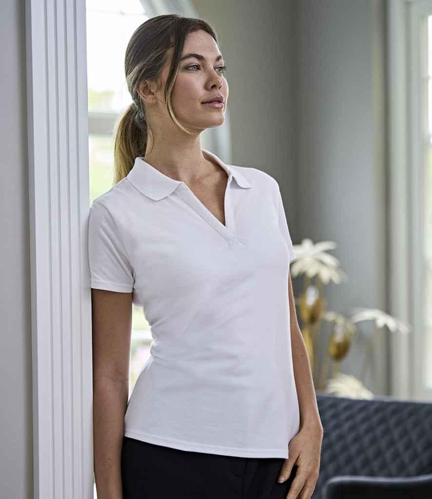 Tee Jays Ladies Luxury Stretch V Neck Polo Shirt - TJ1409 - Brand It Essex Ltd