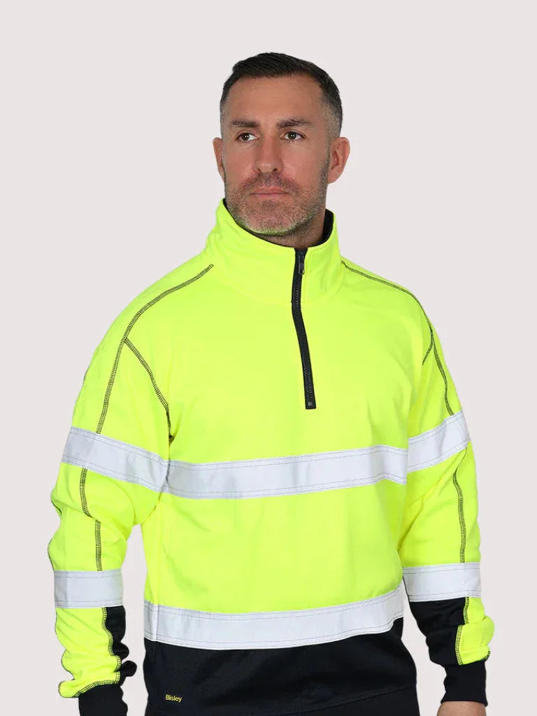 Bisley TAPED HI VIS ZIP FLEECE PULLOVER WITH SHERPA LINING - Brand It Essex Ltd