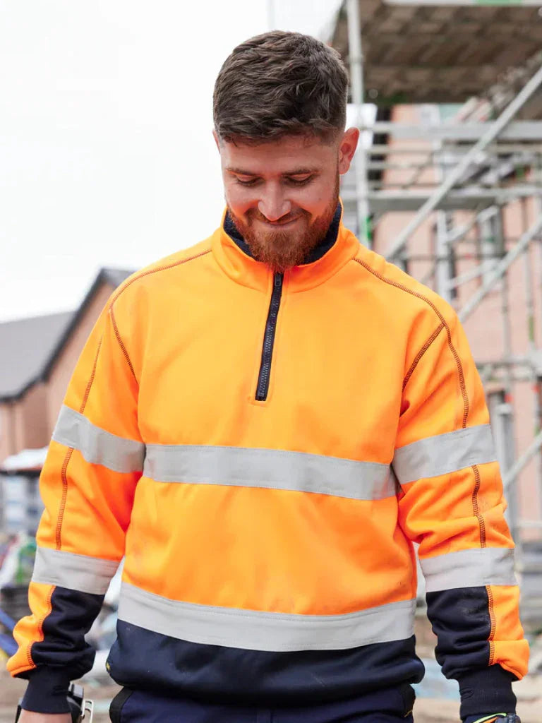 Bisley TAPED HI VIS ZIP FLEECE PULLOVER WITH SHERPA LINING - Brand It Essex Ltd