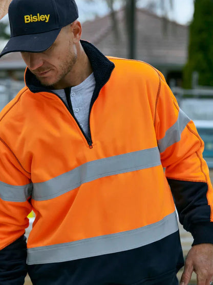 Bisley TAPED HI VIS ZIP FLEECE PULLOVER WITH SHERPA LINING - Brand It Essex Ltd