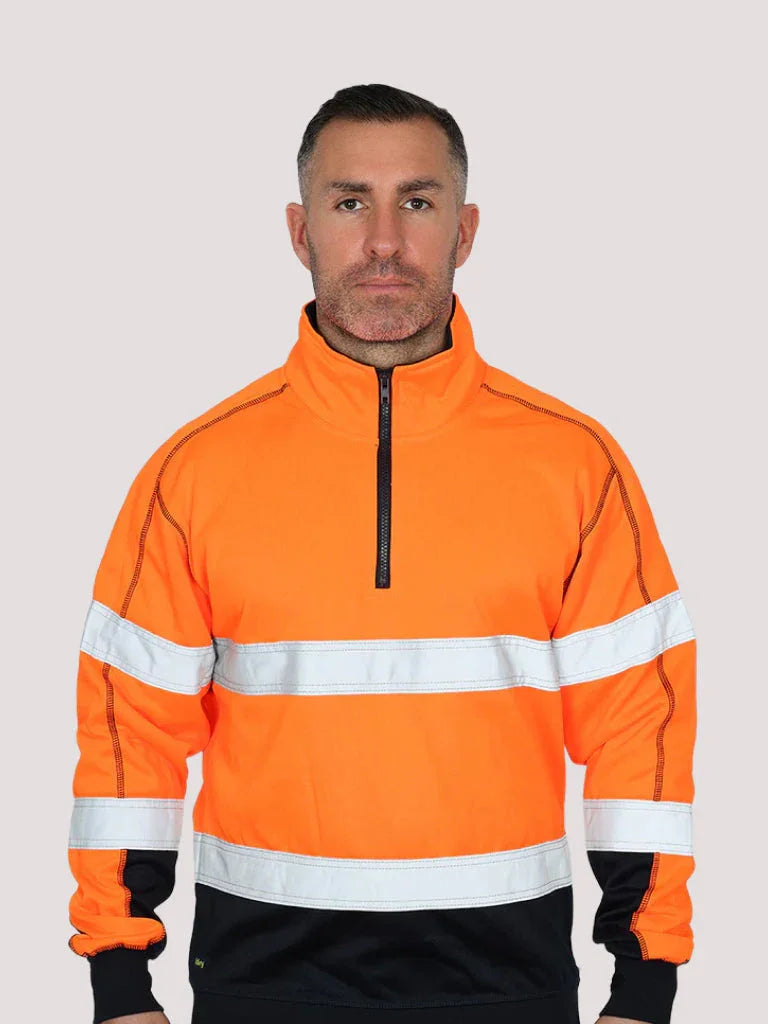 Bisley TAPED HI VIS ZIP FLEECE PULLOVER WITH SHERPA LINING - Brand It Essex Ltd