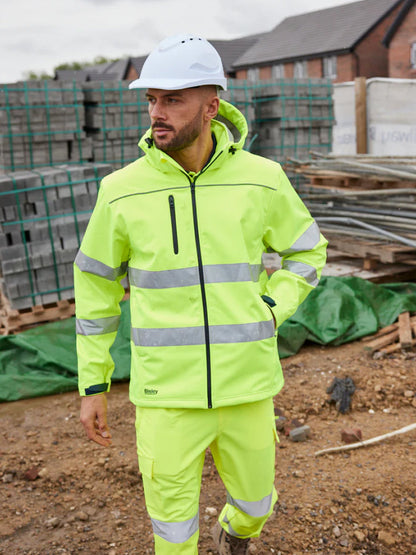 Bisley Taped Hi Vis Soft Shell Jacket with Hood