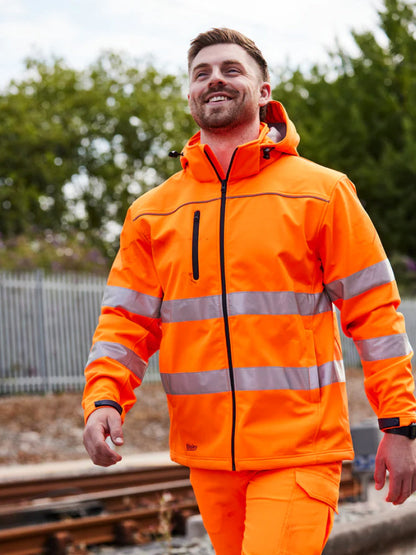 Bisley Taped Hi Vis Soft Shell Jacket with Hood