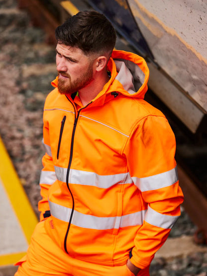 Bisley Taped Hi Vis Soft Shell Jacket with Hood