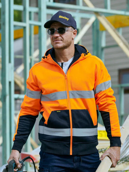 Personalised Custom Branded Bisley TAPED HI VIS ZIP FLEECE HOODIE WITH SHERPA LINING - Brand It Essex Ltd