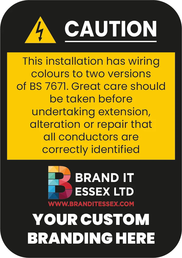 Personalised Custom Branded Custom Electrical Warning Sticker – Two Wire Installation (60mm x 85mm) - Brand It Essex Ltd