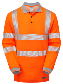 PULSAR® LIFE Men's Hi-Vis Long Sleeve Orange Polo Shirt - LFE926