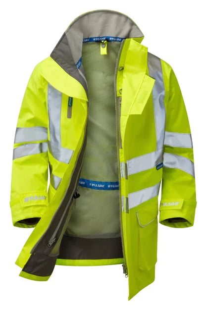 Personalised Custom Branded PULSAR® PROTECT Hi-Vis Yellow Mesh Lined Storm Coat - P421 - Brand It Essex Ltd