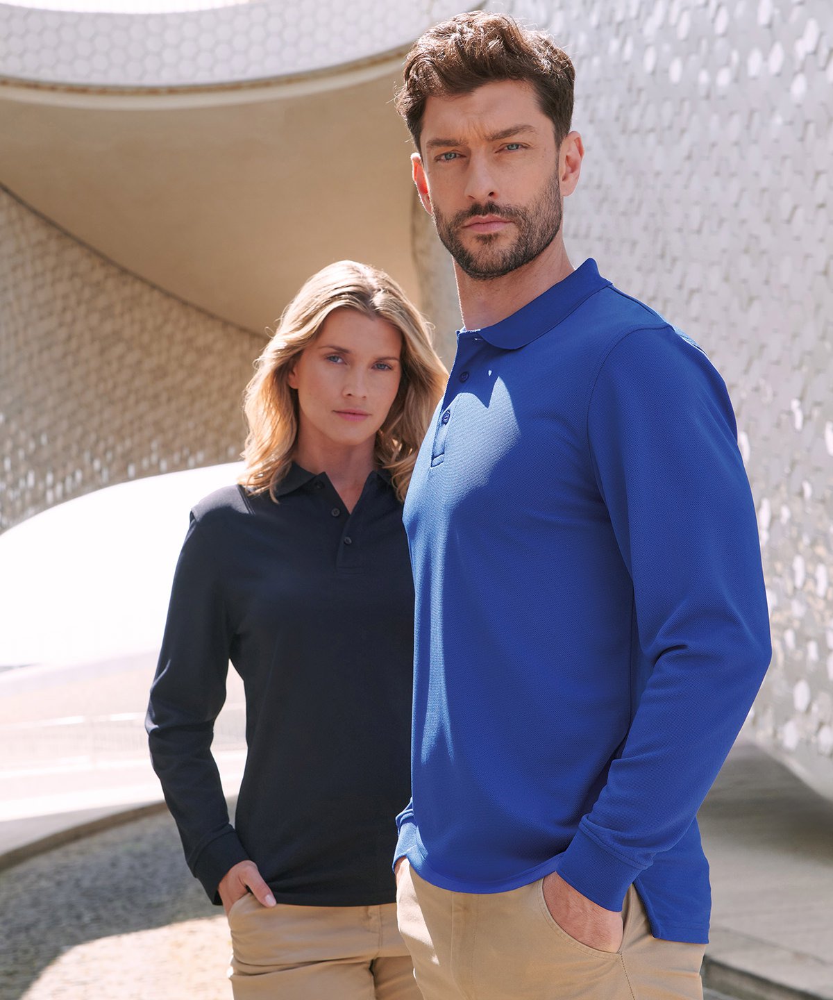 Henbury Long sleeved polo shirt for personalised workwear