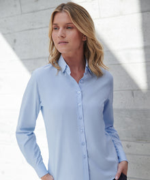Henbury Ladies Long Sleeved Cotton Feel Coolplus Shirt (HB583)